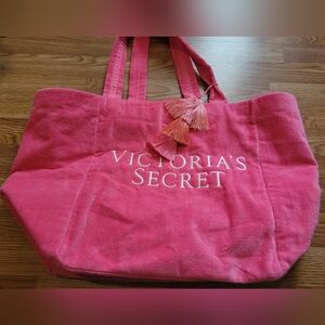 Victoria's Secret Terry Cloth Tote Bag With Tassel Pink